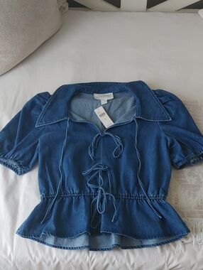 BNWT Mare Mare Denim Tie-Front Peplum Top